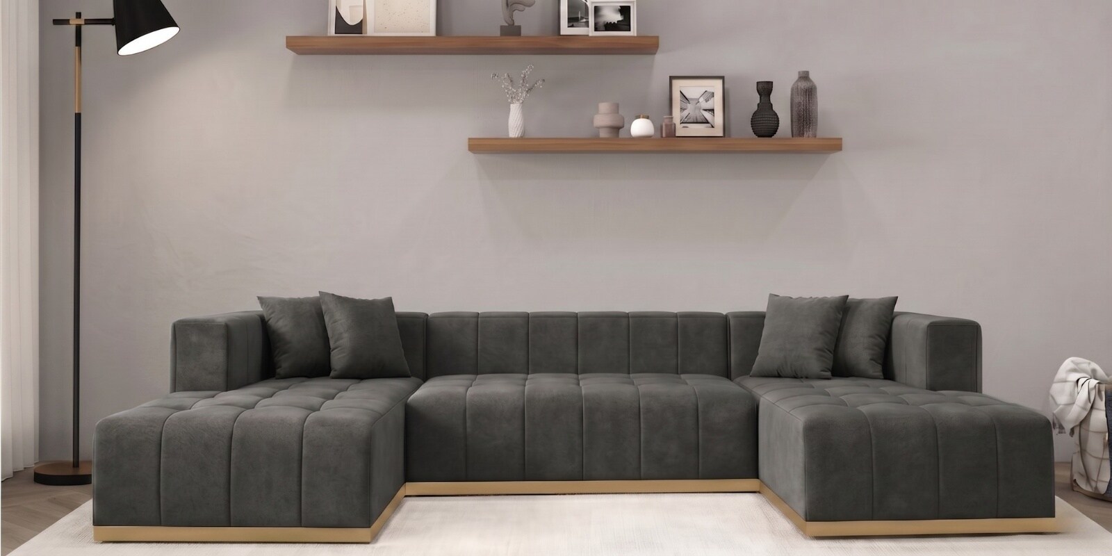 Avalon Signature Corner Sofa In Dark Grey Color
