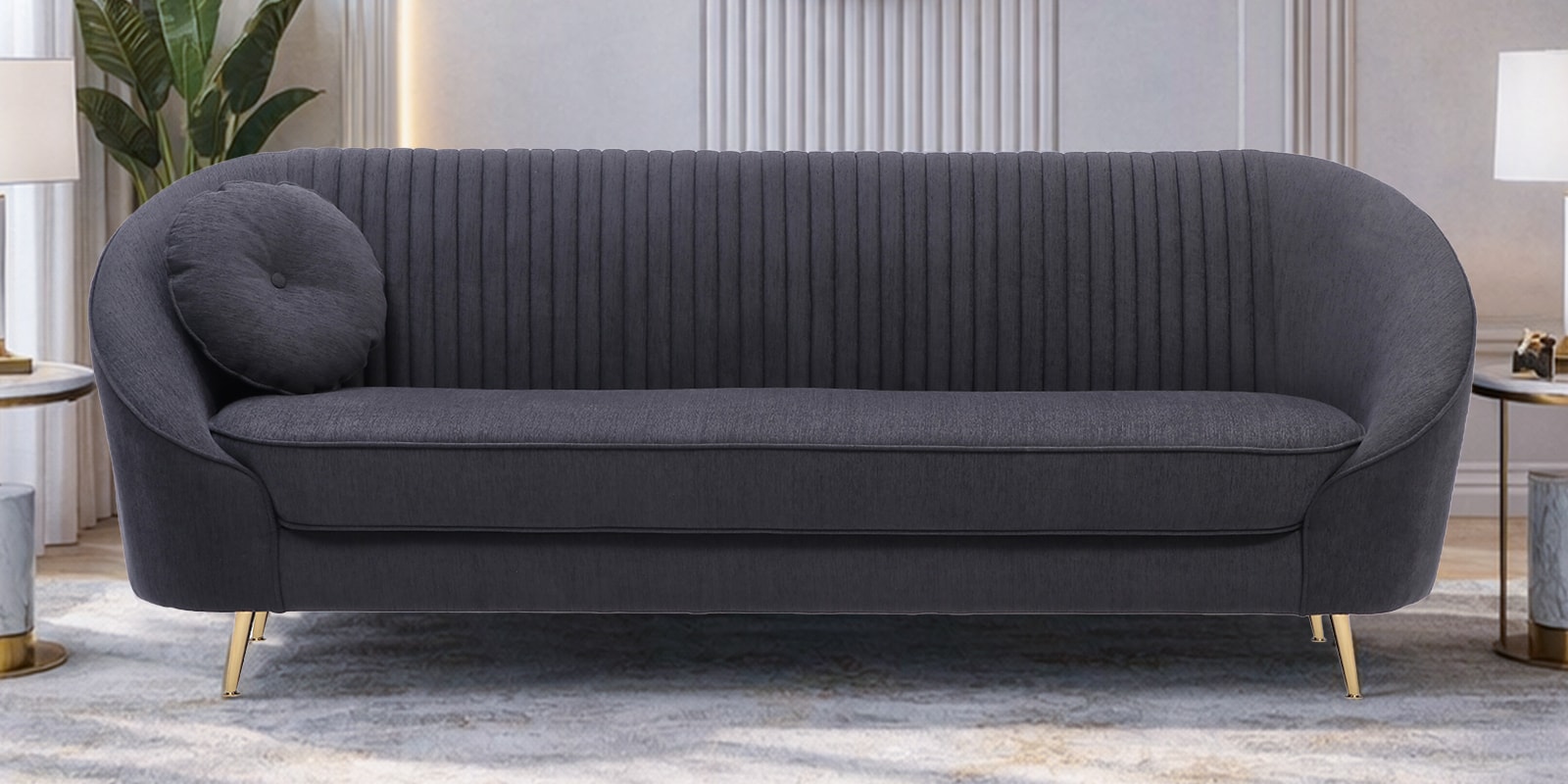 Aveline Chenille Fabric 3 Seater Sofa in Charcoal Grey Colour
