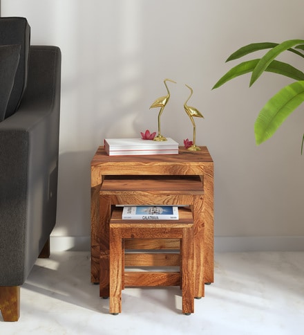 original rustic solid oak nest of tables