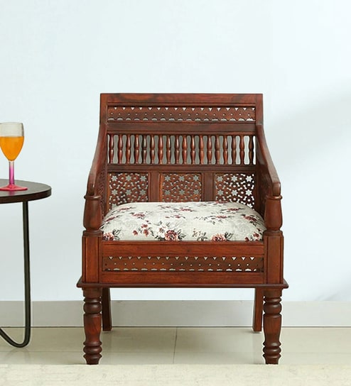 Avantika Sheesham Wood 1 Seater Sofa In Scratch Resistant Honey Oak Finish