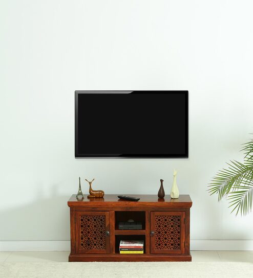 Avantika Sheesham Wood TV Console for TVs up to 40" In Honey Oak Finish