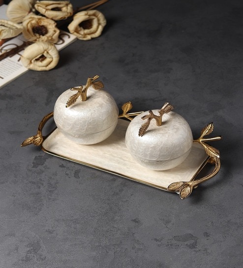 Gold Aluminium Avelion Ivory Pearl Apple Set Set Of Storage Box-image-24