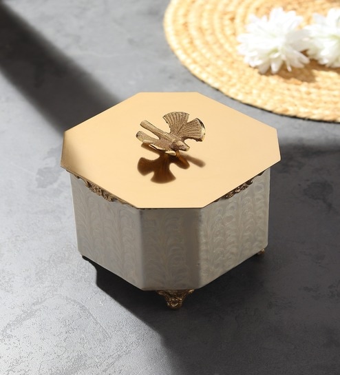 Gold Steel Avelion Ivory Pearl Large Storage Box