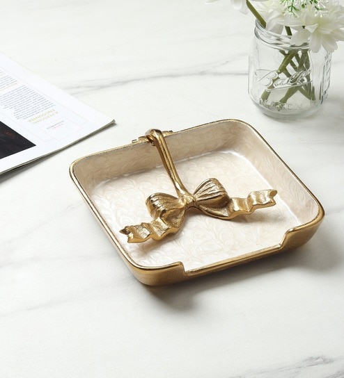 Gold Aluminium Avelion Ivory Pearl Tissue Holder-image-2