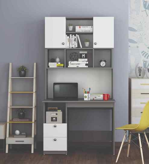 Avenly  Hutch Desk In Grey and Frosty White Finish