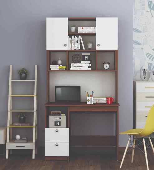 Avenly  Hutch Desk In Walnut and Frosty White Finish