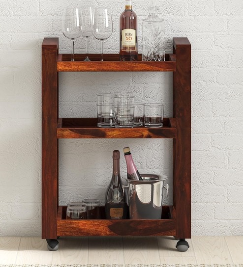 Avian Sheesham Wood Bar Trolley in Honey Oak Finish
