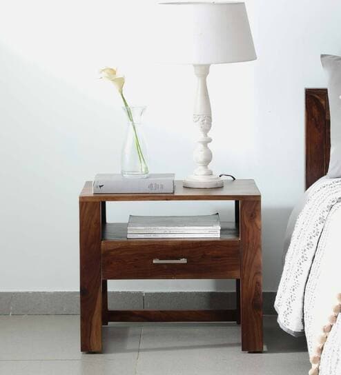 Avian Sheesham Wood Bedside Table In Provincial Teak Finish With Drawer