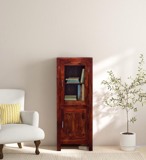 Bookshelf with deals glass doors pepperfry