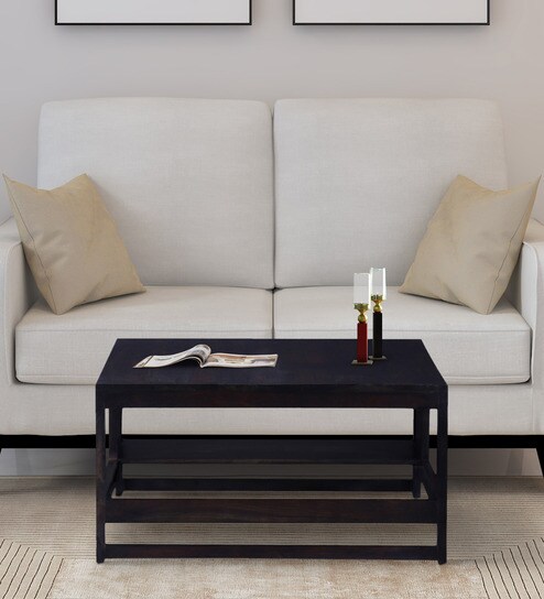 Avian Sheesham Wood Coffee Table In Scratch Resistant Warm Chestnut Finish With Shelf