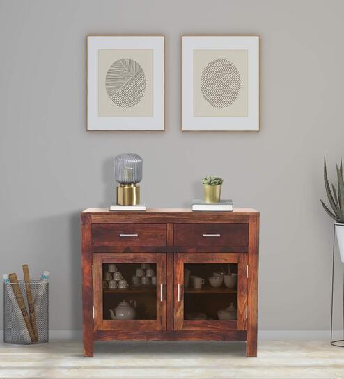 Avian Sheesham Wood Crockery Unit In Provincial Teak Finish
