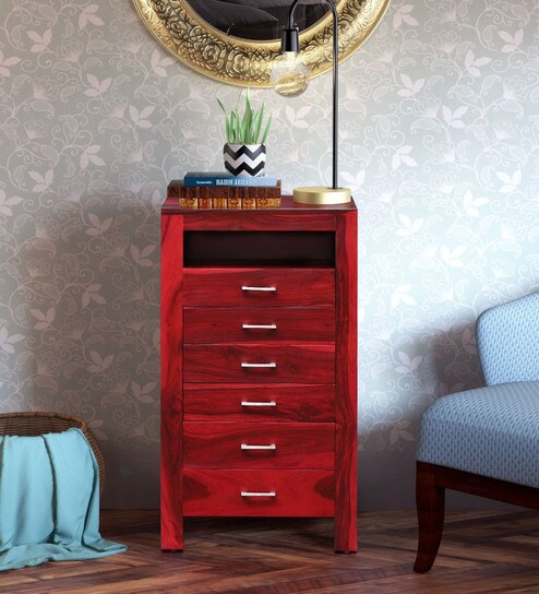 Buy Avian Solid Wood Chest Of Drawers In Spicy Red Finish By