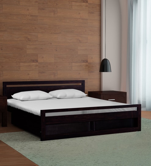 Avian Solid Wood King Size Bed With Storage In Warm Chestnut Finish By Woodsworth