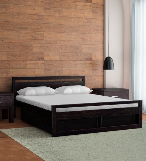 Buy Avian Solid Wood Queen Size Bed With Storage In Warm Chestnut
