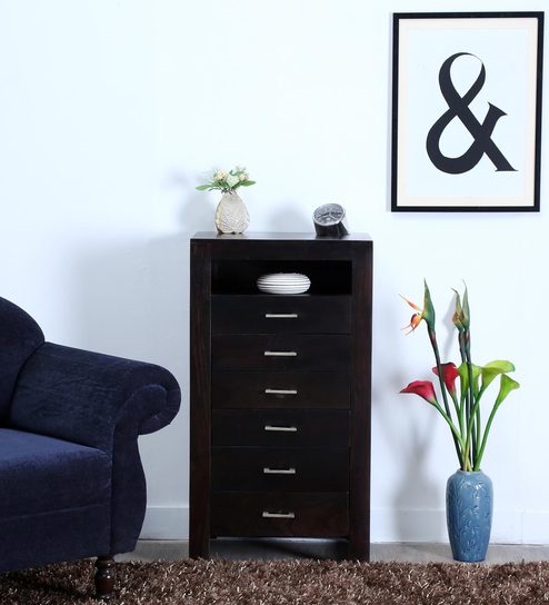 Buy Avian Tall Solid Wood Chest Of Drawer In Warm Chestnut Finish