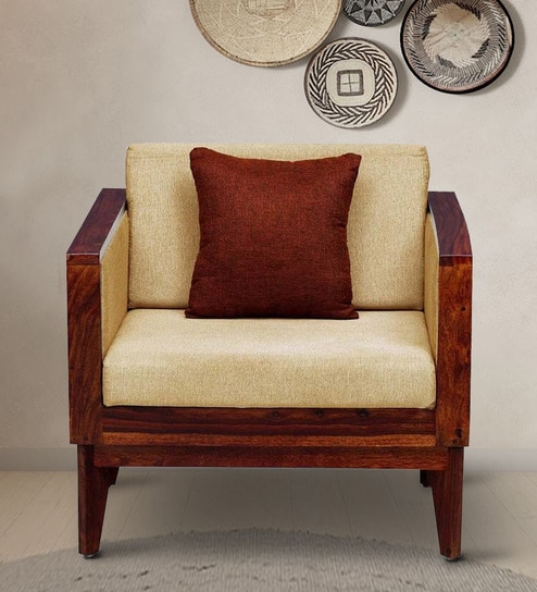 Avilys Sheesham Wood 1 Seater Sofa In Honey Oak Finish