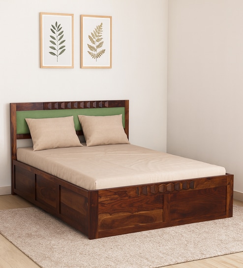 Avilys Sheesham Wood Queen Size Bed In Provincial Teak Finish With Box Storage