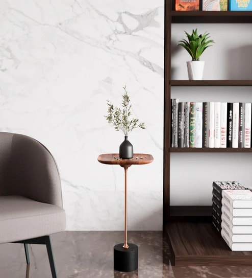 Avocado Iris Sheesham Wood End Table in Gold and Black Finish