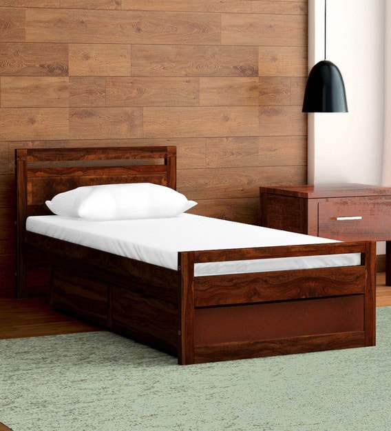 Buy Avian Solid Wood Single Bed With Storage In Provincial Teak Finish 