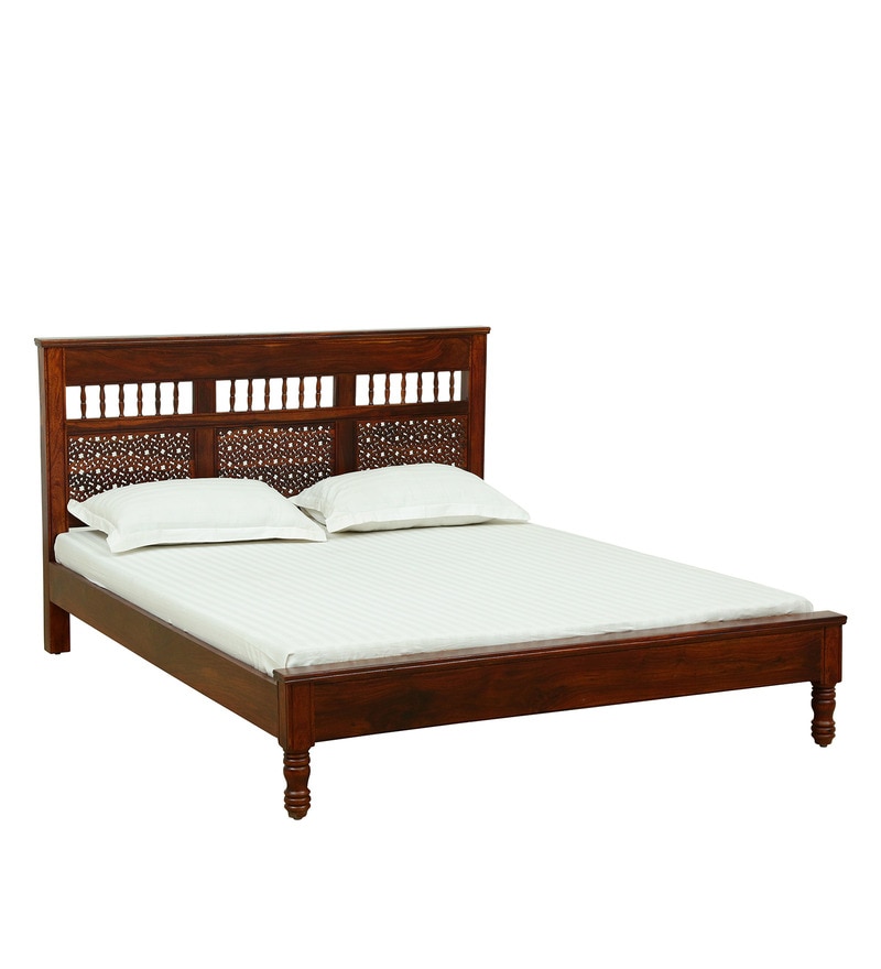 Buy Avantika Solid Wood Queen Size Bed In Honey Oak Finish By Mudramark