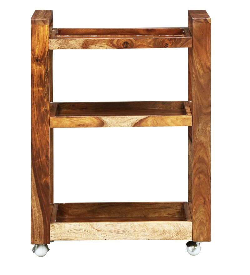 Buy Avian Solid Wood Bar Trolley In Rustic Teak Finish By Woodsworth