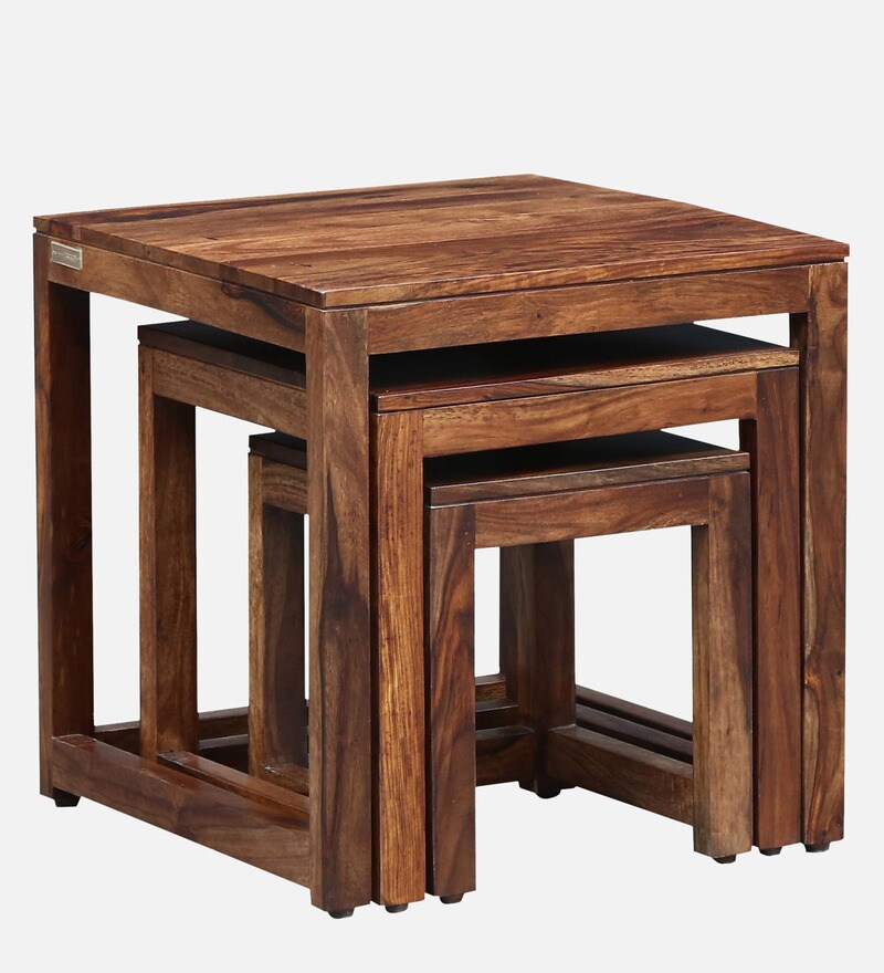 Buy Avian Sheesham Wood Nest Of Tables In Rustic Teak Finish Online
