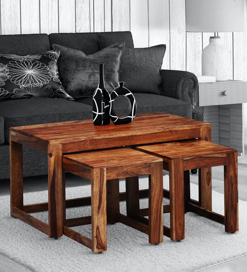 Buy Avian Solid Wood Nesting Coffee Table Set In Rustic Teak Finish By