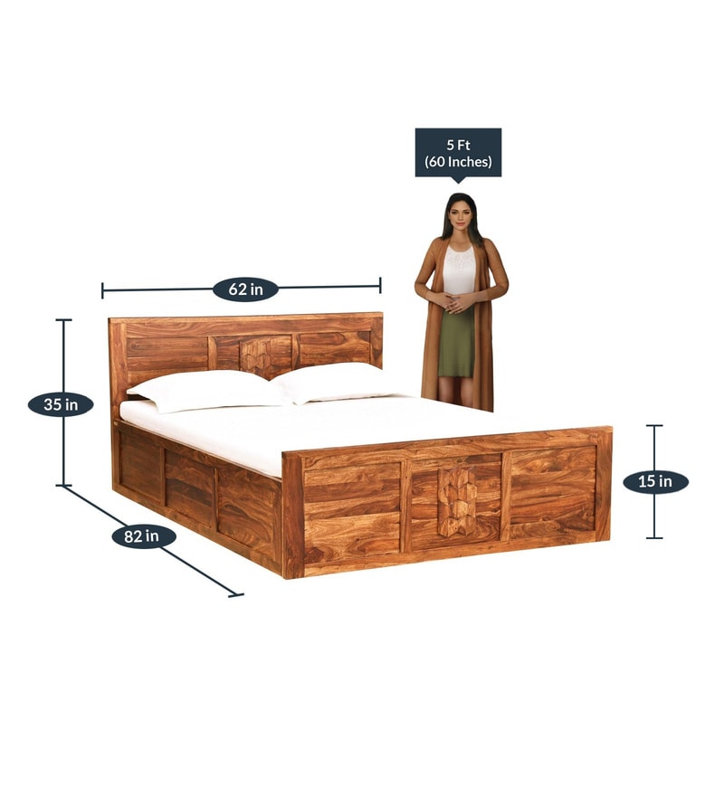 Buy Avilys Solid Wood Queen Size Bed With Box Storage In Rustic Teak Finish By Woodsworth Online