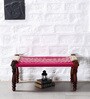 Avapana Solid Wood Bench with Jute Weaving in Pink Colour