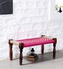 Avapana Solid Wood Bench with Jute Weaving in Pink Colour