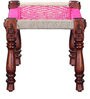 Avapana Solid Wood Bench with Jute Weaving in Pink Colour