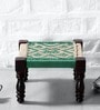 Avapana Sheesham Wood Foot Stool With Jute Weaving In Green Colour