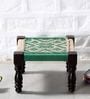 Avapana Sheesham Wood Foot Stool With Jute Weaving In Green Colour