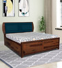 Aveon Sheesham Wood King Size Bed In Crowberry Blue And Walnut Finish