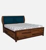 Aveon Sheesham Wood King Size Bed In Crowberry Blue And Walnut Finish