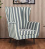 Avery Fabric Wing Chair in White and Green Stripes Colour