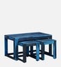 Avian Sheesham Wood Nesting Coffee Table Set in Ocean Blue Finish With Stools
