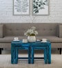 Avian Sheesham Wood Nesting Coffee Table Set in Ocean Blue Finish With Stools