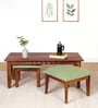 Avilys Sheesham Wood Nesting Coffee Table Set in Provincial Teak Finish With 2 Stools