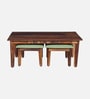 Avilys Sheesham Wood Nesting Coffee Table Set in Provincial Teak Finish With 2 Stools