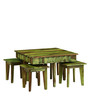 Avilys Sheesham Wood Nesting Coffee Table Set in Spring Green Finish With Stools