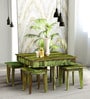 Avilys Sheesham Wood Nesting Coffee Table Set in Spring Green Finish With Stools