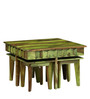 Avilys Sheesham Wood Nesting Coffee Table Set in Spring Green Finish With Stools