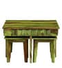 Avilys Sheesham Wood Nesting Coffee Table Set in Spring Green Finish With Stools