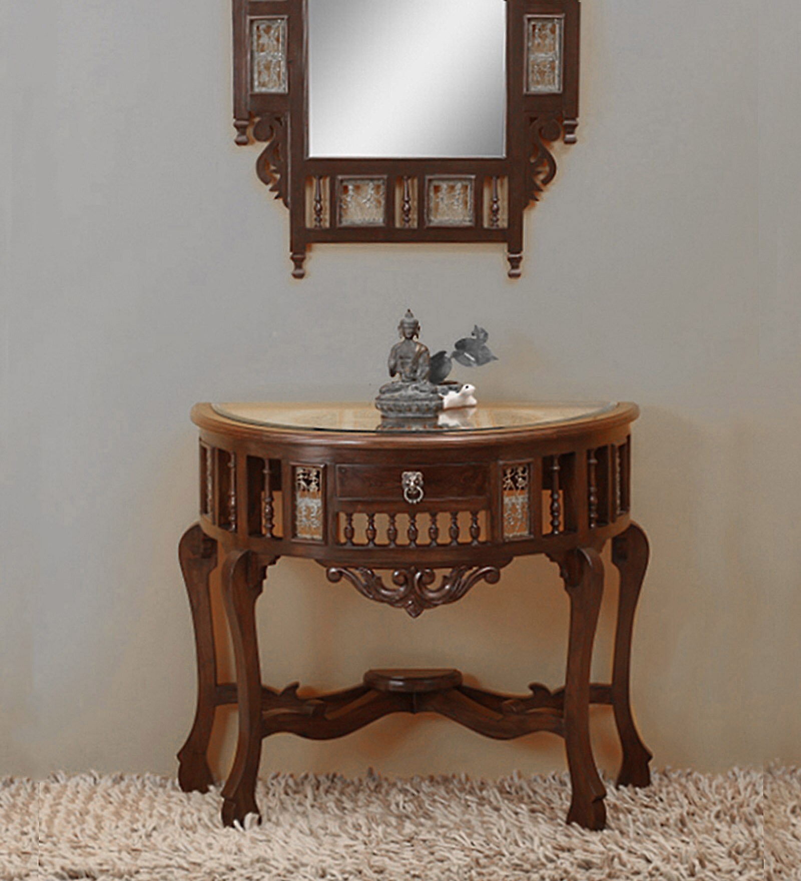 Awadh-Ii Solid Wood Console Table in Walnut Colour