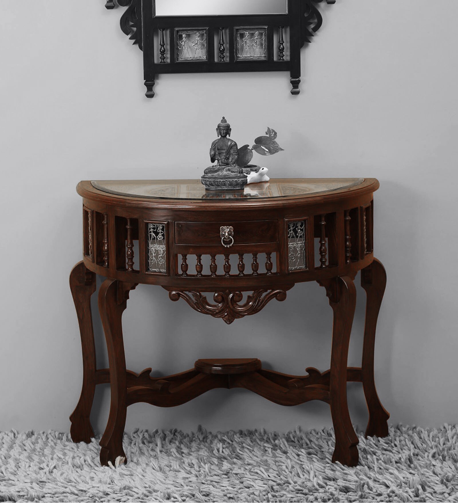 Awadh Teak Wood Console Table in Walnut Finish Awadh Teak Wood Console Table in Walnut Finish