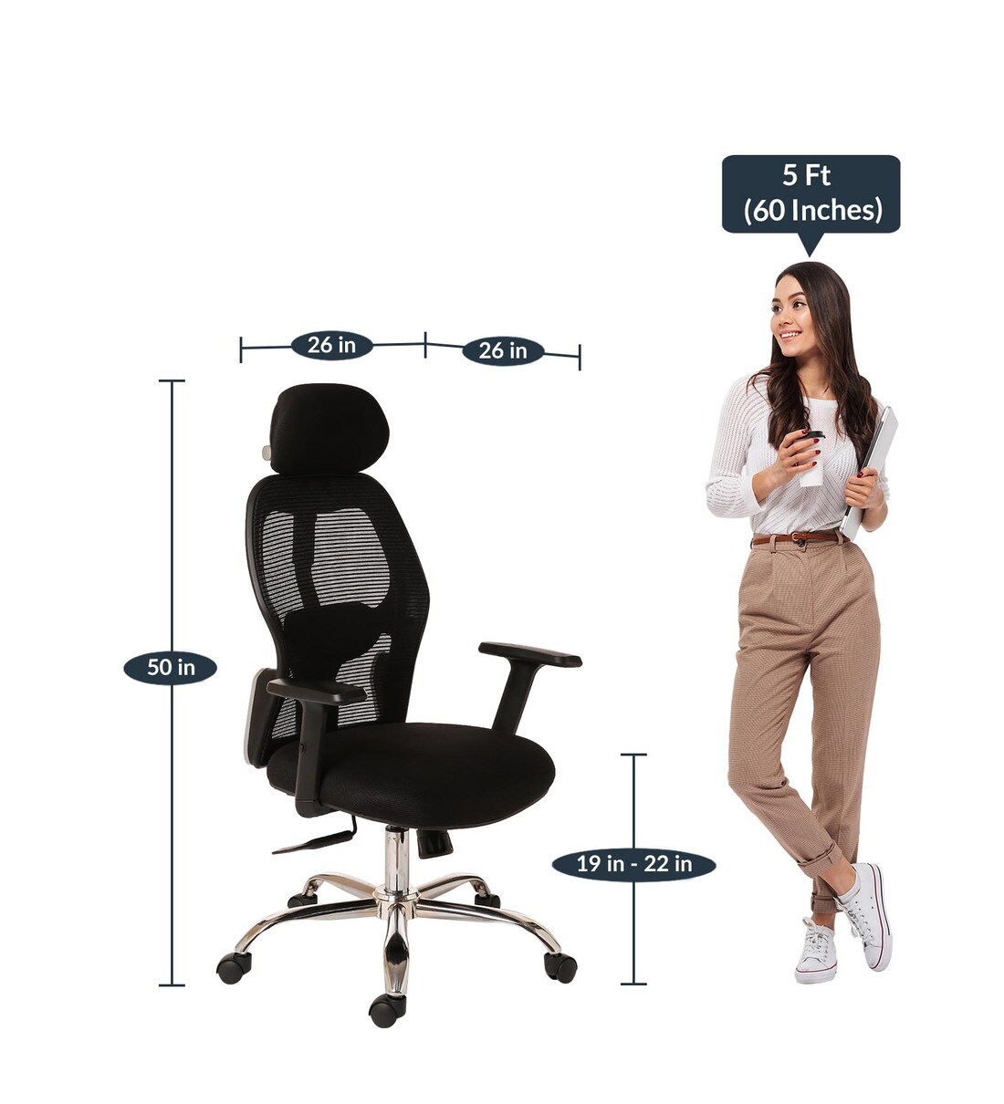 Buy Axis High Back Ergonomic Chair in Black Colour by Star India Online