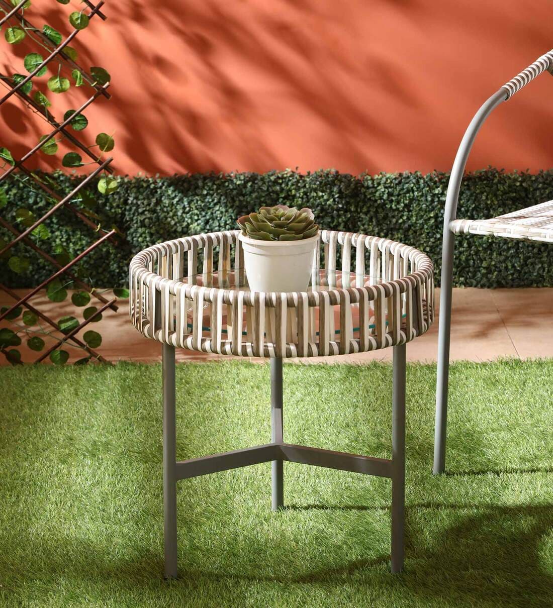 Buy Axle Metal Outdoor Coffee Table in White Grey Finish by Advent International Online Tables