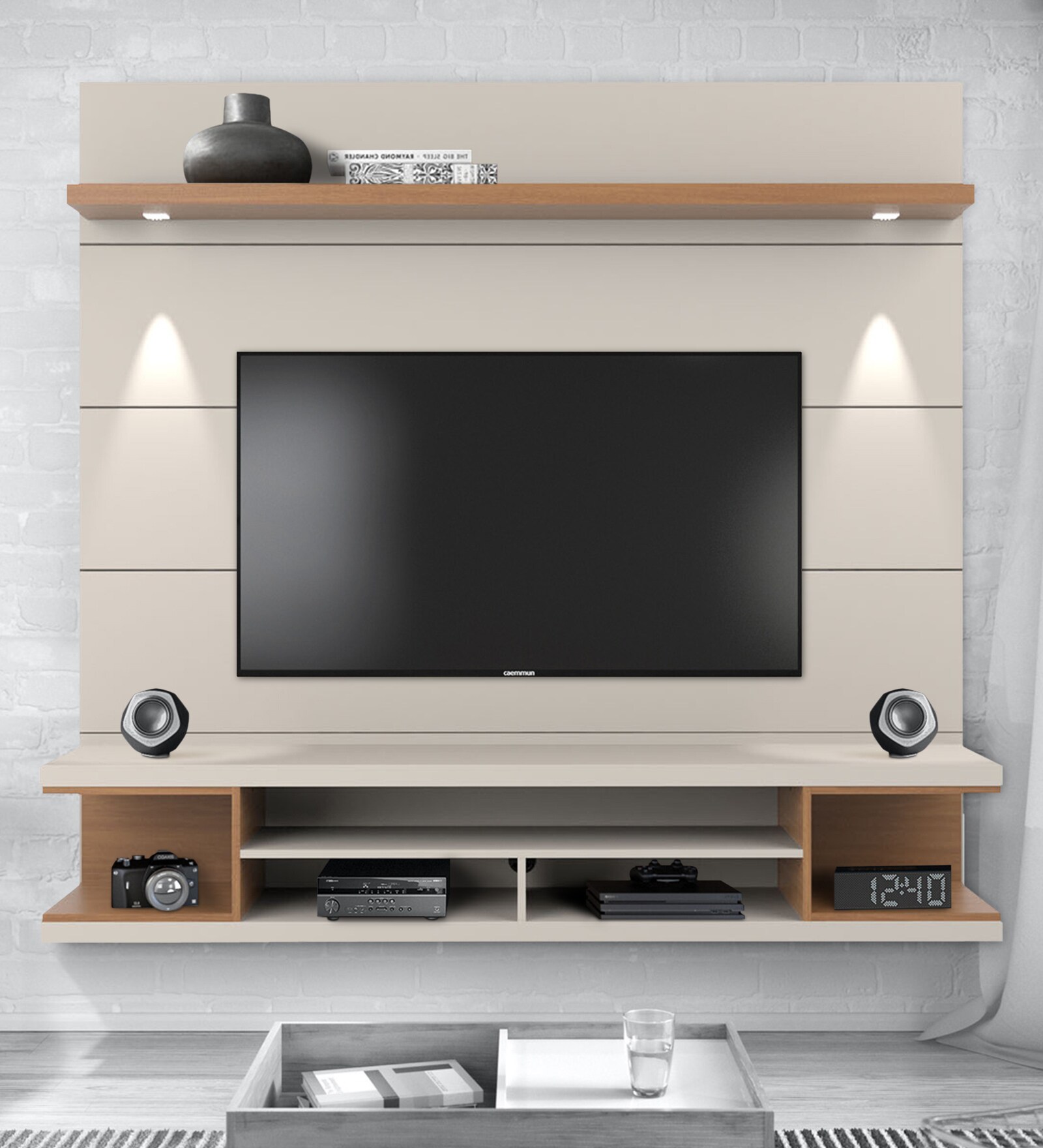 Axel TV Unit in Natural & Off-White Finish Axel TV Unit in Natural & Off-White Finish