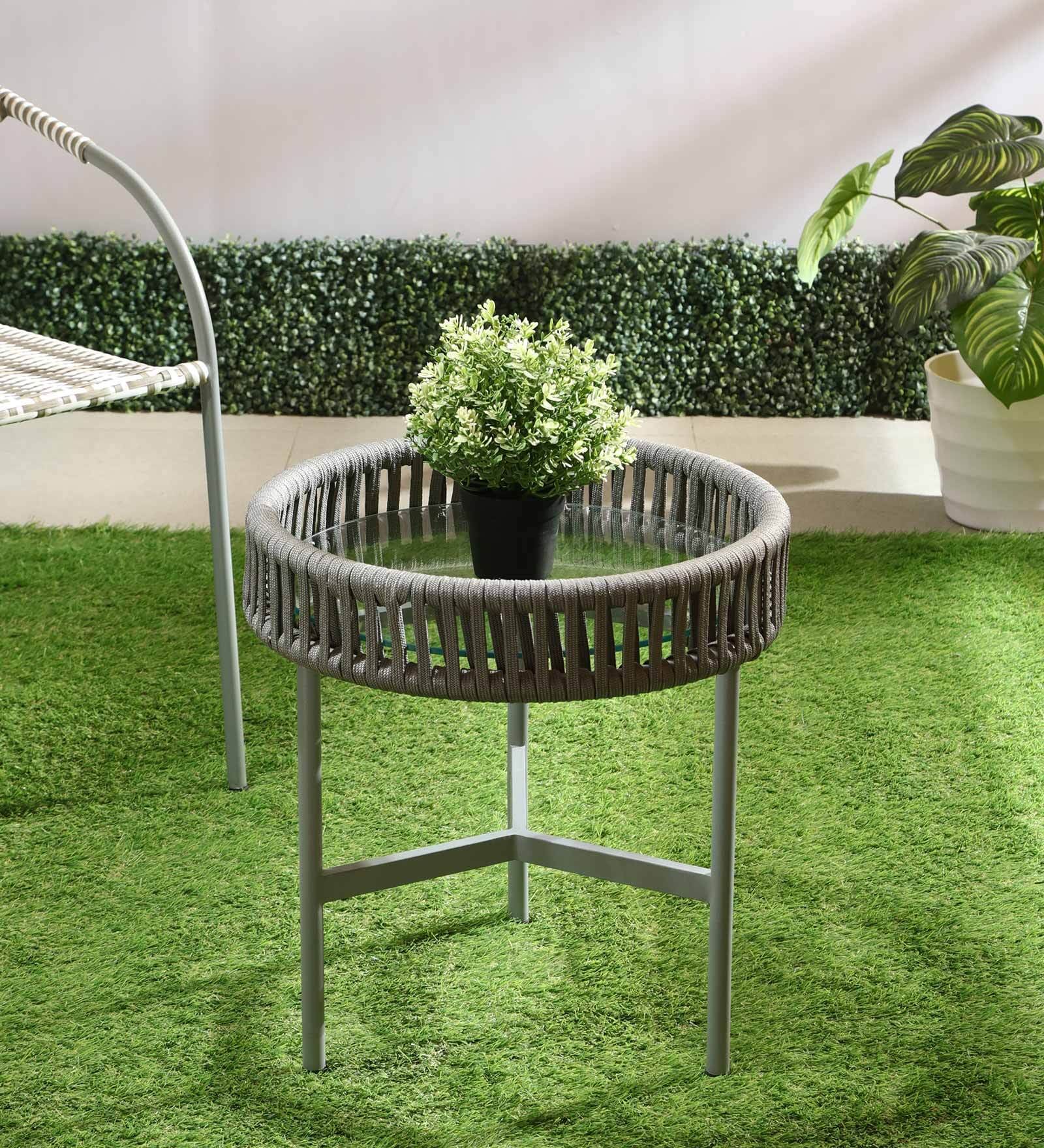 Axle Metal Outdoor Coffee Table in Grey & Grey Finish